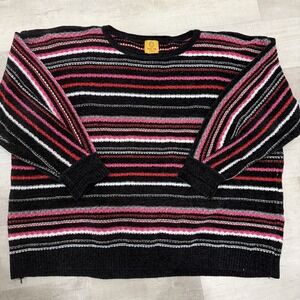 Ruby Rd. Woman Size 2X Black & Pink Stripe Chenille Sweater Top